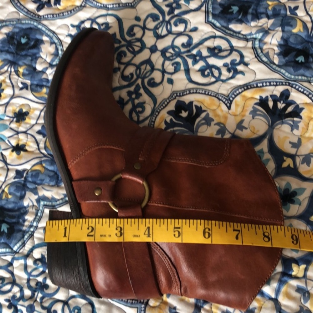 Franco Sarto Genuine Leather Western Short Harness Cowgirl Boots Cognac brown - Picture 11 of 16